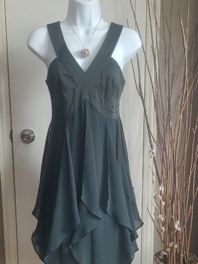 RW&CO. Sleeveless Dark Green High-Low Chiffon Dress #025702